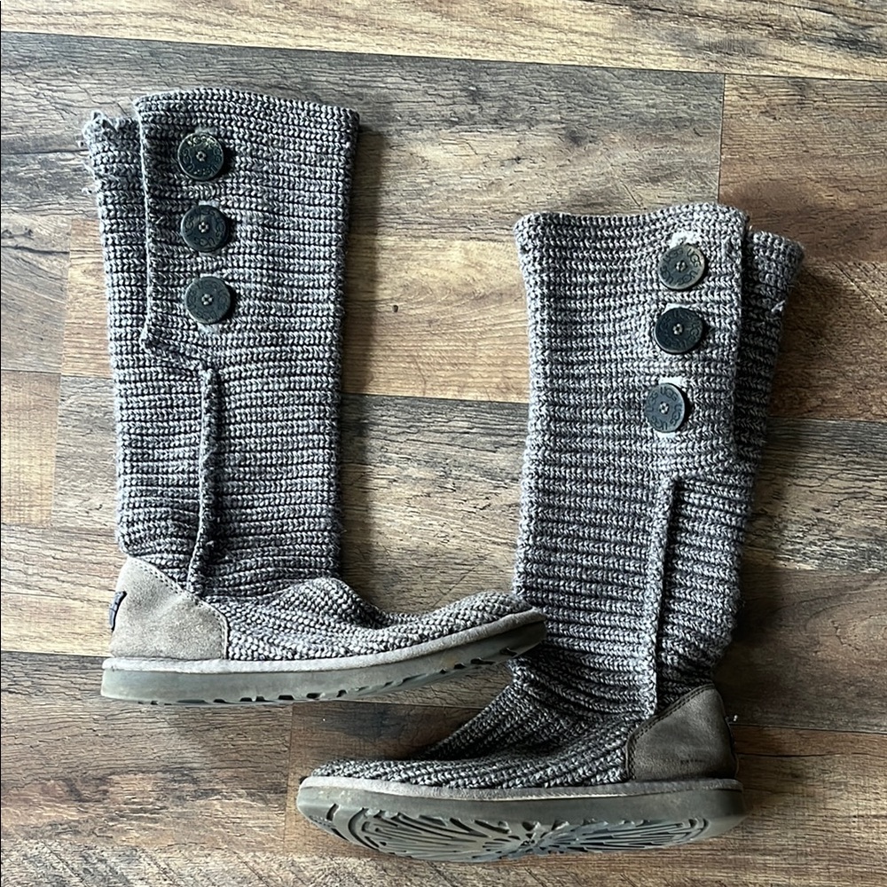 UGG Gray Knit Button Boots